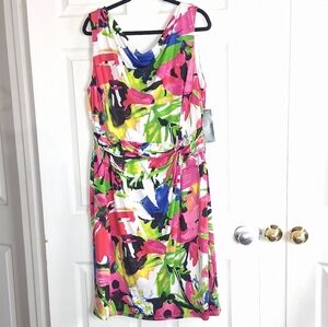 Lauren Ralph Lauren Multicolor Floral Sleeveless Ruched Midi Sheath Dress